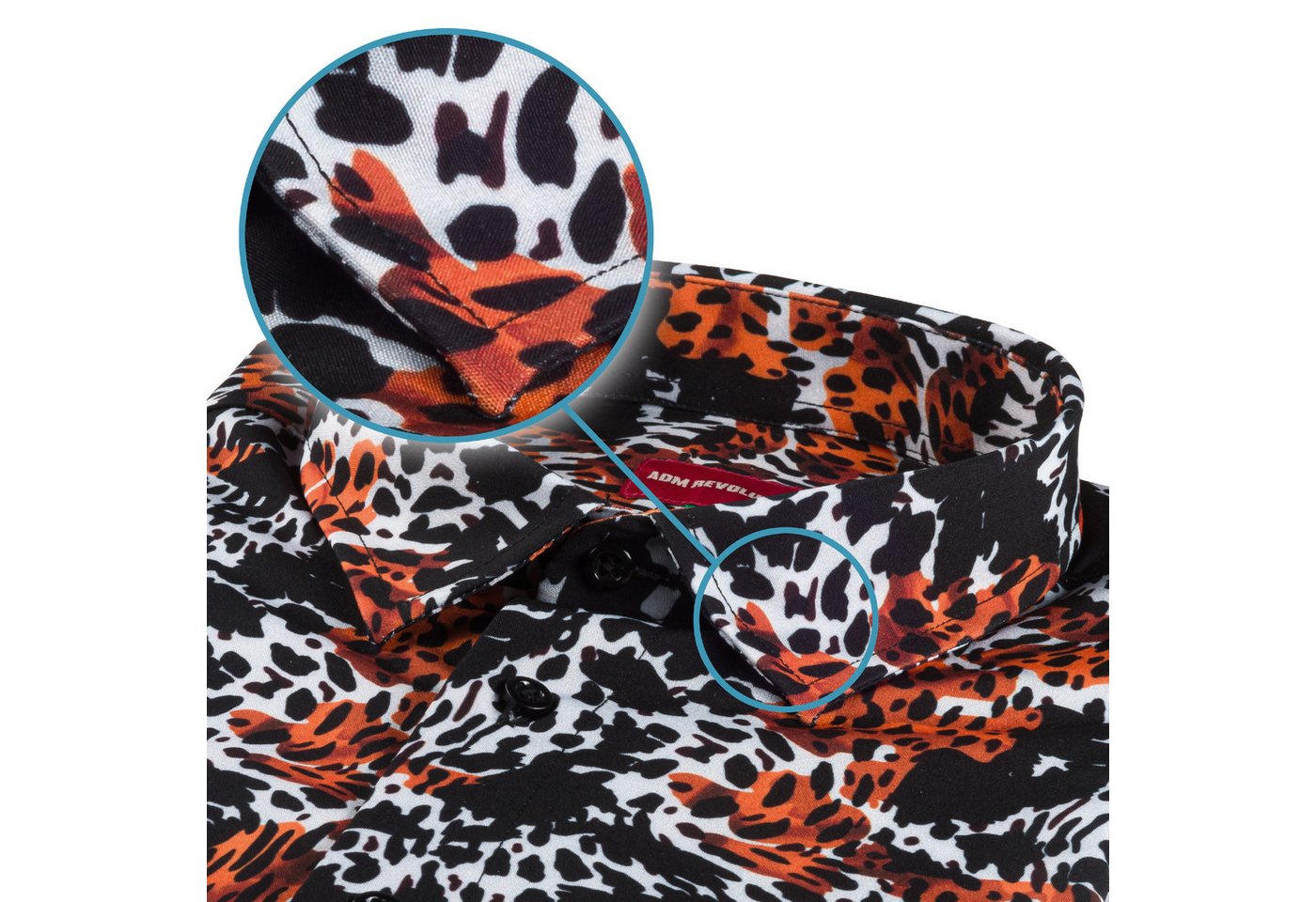 ADM Revolution Kurzarmhemd ADM, Herrenhemd orange/schwarz – Animal-Print, Viskose, Modern Fit Handgefertigt in Italien von ADM Revolution