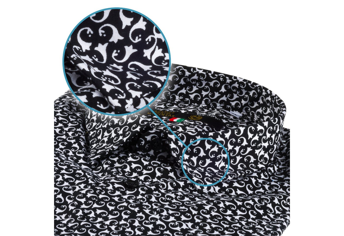 ADM Revolution Langarmhemd ADM Revolution, Herrenhemd schwarz/weiß – Modern Fit, Baumwolle Handgefertigt in Italien von ADM Revolution