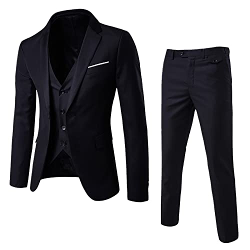 2023 Neuer Herrenanzug Slim 2-teiliger Anzug Business Hochzeit Party Jacke Weste & Hose Mantel Sear Sucke Anzug Herren, Schwarz , M von ADMAY