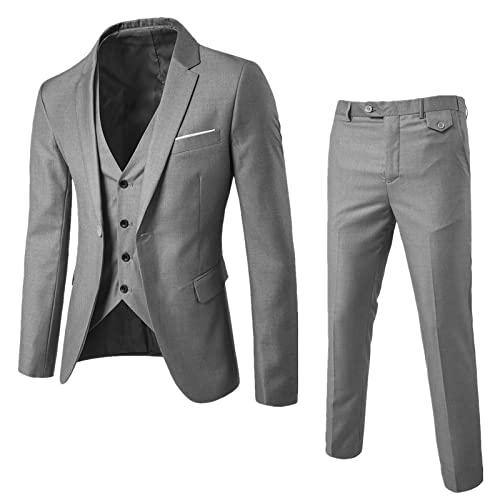 2023 Neuer Herrenanzug Slim 2-teiliger Anzug Business Hochzeit Party Jacke Weste & Hose Mantel Sear Sucke Anzug Herren, grau, XL von ADMAY