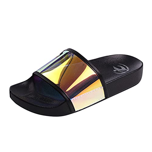 2023-New Mode High Fashion Neon PVC Shiny Damenschuhe Regenbogen Hausschuhe Bling Bunte Spangle Fancy Flip Flops Damen Schuhe Frühling 41 von ADMAY