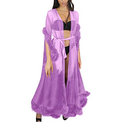 ADMAY 2023 New Y21K Stil Dessous Frauen Mode Sexy Tüll Kleid Lang Dessous Nachthemd Nachtwäsche Feder Brautkleid Spitze Dessous Tüll, violett, One size von ADMAY