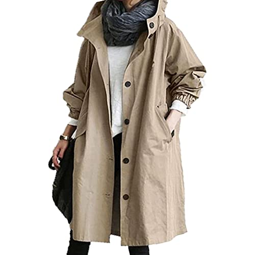 ADMAY 2023 neuer Windbreaker Mantel Elegant Winter Lose Outwear Wild Damen Kapuze Bequem Damen Mantel Damen Regenmäntel, khaki, 54 von ADMAY