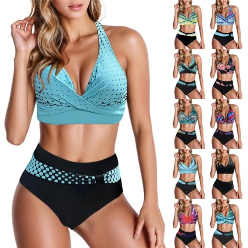 ADMAY 2024 Damen Bikini Set High Waist Badeanzüge Bauchweg Schwimmanzug Bademode Für Damen Mit Cups Badeanzug Für Mollige Shape Push Up Swimsuits for Women Tankini Große Größe Swimming Gemustert Sexy von ADMAY