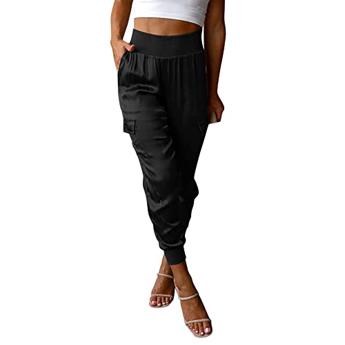 ADMAY Gym Sport Leggings Damen Jogginghose Yoga Hosen Damenhose aus Satin mit elastischer Taillentasche Freizeithose Play Hose Damen von ADMAY