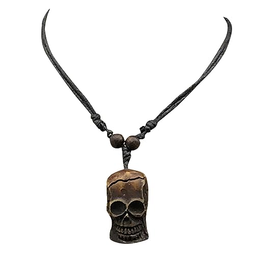 ADMAY Piraten Halloween Kostüm Damen Teufel Hexenkostüm Halloween-Anhänger-Halskette, Halsketten für Männer und Frauen mit verstellbarer schwarzer Kordel, böhmischer Schmuck Feder (Brown, One Size) von ADMAY