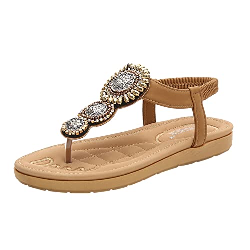 ADMAY Sandalen Damen Sommerschuhe Elegant Flip Flops String Band Damen Bead Casual Strandschuhe Böhmische Elastische Damen Sandalen Damensandalen Orthopädische Sandalen Damen Hallux Valgus von ADMAY