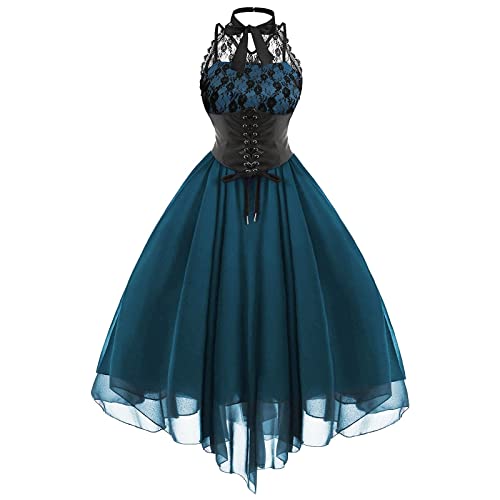 Damenkleid, Boheme, schick, Sommer, sexy, Strand, Retro-Kleid, Kleid, Damen, Minikleid, sexy, Hof, Spitze, Prinzessin, ohne Ärmel, Vintage, Kleid, T-Shirt, lang, blau, 48 von ADMAY