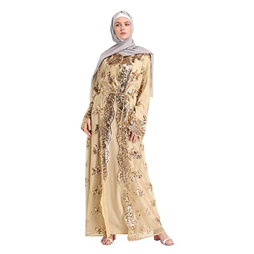 Gebetskleidung Frauen Kopftuch Damen Hijab Ramadan Arabische Strickjacke Damen Abaya Kaftan Strickjacke Hohle islamische Strickjacke Pailletten heraus muslimische Lange lose Damen Graue (Khaki, XXL) von ADMAY