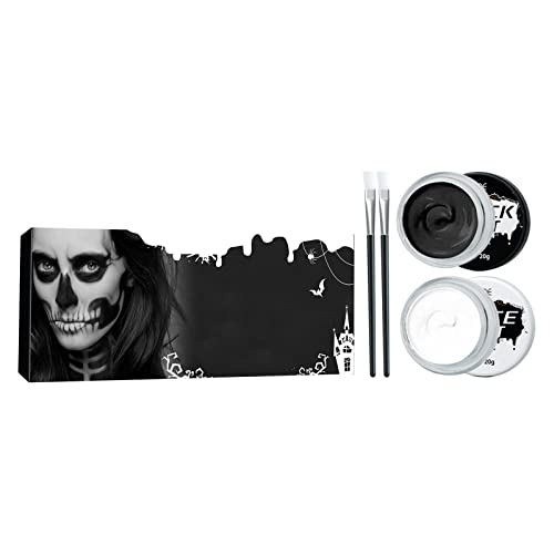 Halloween Kostüm Damen Hexenkostüm Teufel Y27K Halloween Schwarz-Weiß-Körperbemalung Körperbemalung Vampiress Zombiess Skeleton Face Special Effects Makeup Paint Ultraschall (white, One Size) von ADMAY