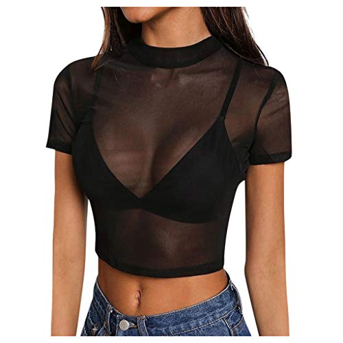 T-Shirt Damen Kurzarm Tops Bluse Oberteile Damen Ärmeloberteile Clubwear Kurzes transparentes T-Shirt Durchsichtige Mesh-Bluse Damenbluse Pullover Regenbogen Damen von ADMAY