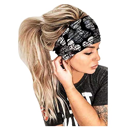 Wintergeschenk Beliebtes Festival y25k Wickelband Stirnband Haar Kopf Frauen Stirnband Elastisch Druck Bandana Stirnband Pack Stirnbänder (Schwarz, Einheitsgröße) von ADMAY