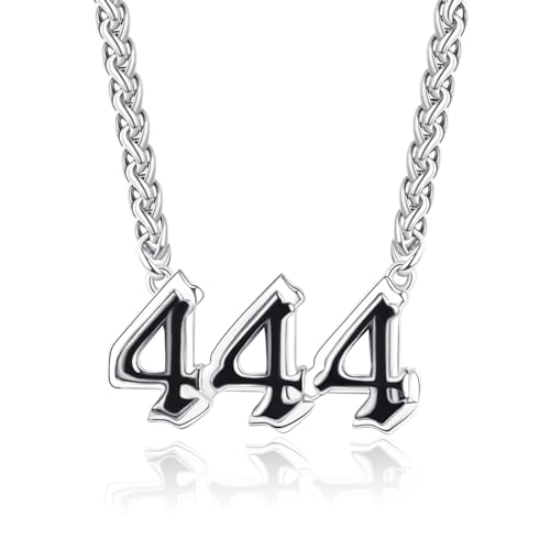 ADMETUS 444 Kette Sterling Silber Engel Nummer Kette Schwarz 444 Anhänger Halskette Engel Zahlen Kette Schmuck Geschenke für Herren Damen von ADMETUS