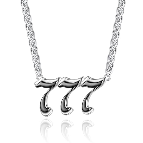 ADMETUS 777 Kette Sterling Silber Engel Nummer Halskette Schwarz 777 Anhänger Halskette Engel Zahlen Kette Schmuck Geschenke für Herren Damen von ADMETUS