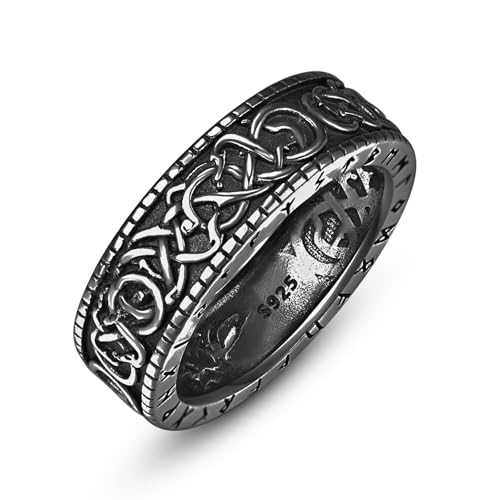 ADMETUS 925 Silber Wikinger Ringe Herren Schwarz Nordische Ring Wikinger Schmuck Geschenke für Herren Männer Ringe Größe 73.5 von ADMETUS