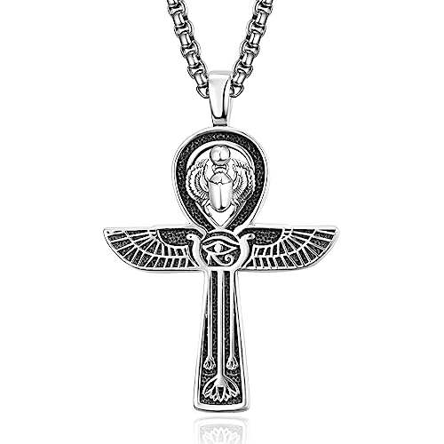 ADMETUS Ankh Kette Sterling Silber Skarabäus Anhänger Ägyptisches Kreuz Halskette Ägypten Amulett Ankh Schmuck Geschenk für Herren Männer von ADMETUS