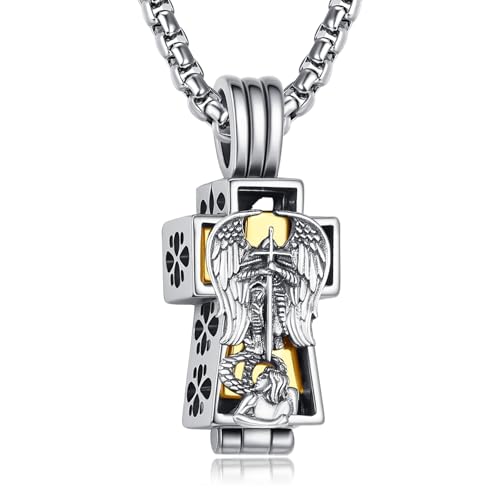 Asche Anhänger Kreuz Silber 925 Heiliger Michael Anhänger Kette Ascheanhängerkette Urne Silber Asche Schmuck Zum Befüllen Ascheketten von ADMETUS