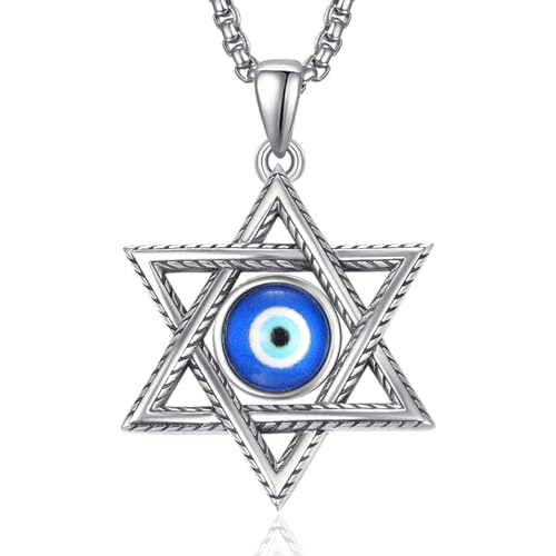 David Stern Halskette Sterling Silber Davidstern Anhänger Kette Davidstern mit Böses Auge Kette David Sterne Schmuck Geschenk für Herren Männer von ADMETUS