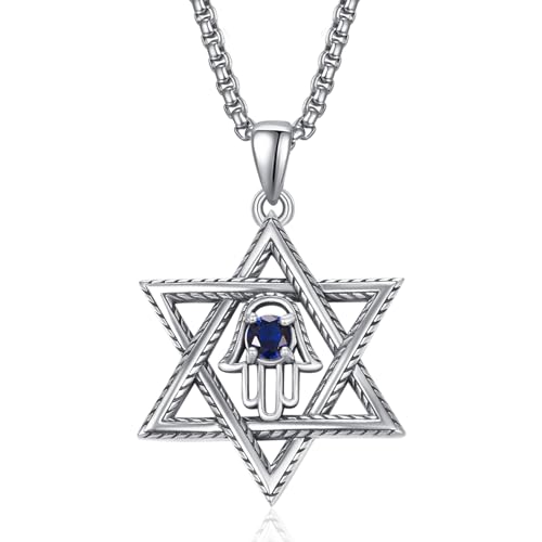 David Stern Kette Sterling Silber Davidstern Anhänger Kette Davidstern mit Hamsa Hand Halskette David Sterne Schmuck Geschenk für Herren Männer von ADMETUS