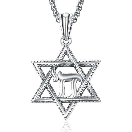 David Sterne Halskette Sterling Silber Davidstern Anhänger Kette Davidstern mit Chai Kette David Stern Schmuck Geschenk für Herren Männer von ADMETUS