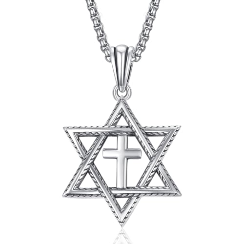 ADMETUS David Sterne Halskette Sterling Silber Davidstern Anhänger Kette Davidstern mit Kreuz Kette David Stern Schmuck Geschenk für Herren Männer von ADMETUS