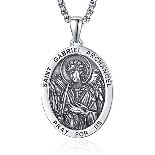 ADMETUS Erzengel Gabriel Kette 925 Sterling Silber Heiliger Gabriel Erzengel Anhänger Erzengel Gabriel Medaille Religiöse Geschenk für Herren von ADMETUS