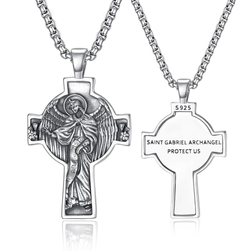 ADMETUS Erzengel Gabriel Kreuz Kette Silber 925 Heiliger Gabriel Erzengel Kreuz Anhänger Erzengel Gabriel Medaille Religiöse Geschenk für Herren von ADMETUS