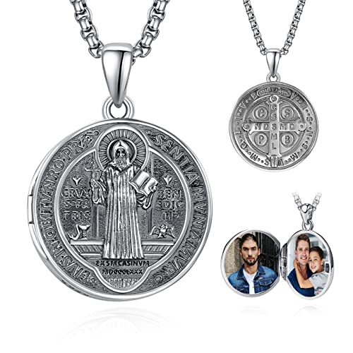 ADMETUS Foto Medaillon Heiliger Benedikt Anhänger Sterling Silber San Benito Medallion für Foto Bilder Heiliger Benedikt Medaille Schmuck Geschenk für Herren von ADMETUS