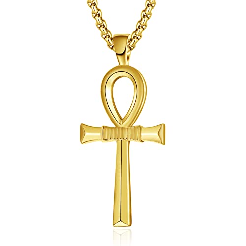 ADMETUS Gold Ankh Kette Sterling Silber Ankh Kreuz Halskette Ägyptisches Kreuz Anhänger Ägypten Amulett Schutz Schmuck Geschenk für Herren Männer von ADMETUS