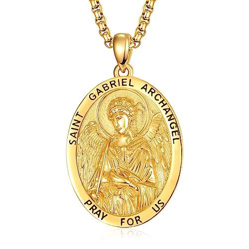 ADMETUS Gold Erzengel Gabriel Kette 925 Sterling Silber Heiliger Gabriel Erzengel Anhänger Gold Erzengel Gabriel Medaille Religiöse Geschenk für Herren von ADMETUS