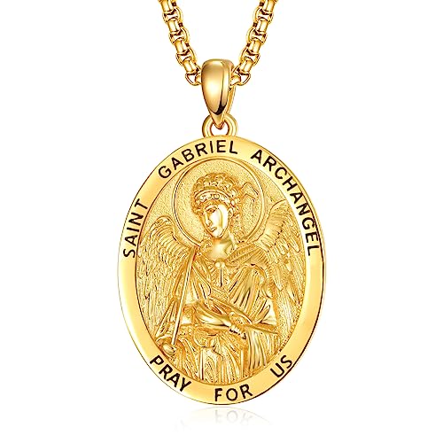ADMETUS Gold Erzengel Gabriel Kette 925 Sterling Silber Heiliger Gabriel Erzengel Anhänger Gold Erzengel Gabriel Medaille Religiöse Geschenk für Herren von ADMETUS