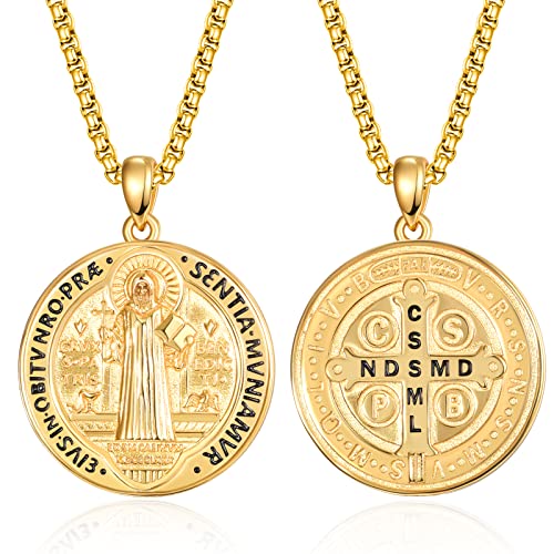 ADMETUS Gold Heiliger Benedikt Anhänger Sterling Silber San Benito Medallion Heiliger Benedikt Medaille St. Benedikt Halskette Schutz Schmuck Religiöse Geschenk für Herren von ADMETUS