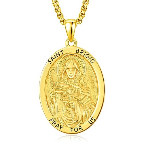 ADMETUS Gold Heiliger Bridget Kette Sterling Silber Heiliger Bridget Medaille Gold St Bridget's Kreuz Halskette Gold Heiliger Brigid Anhänger Geschenk für Herren von ADMETUS