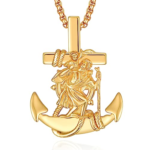 ADMETUS Gold Heiliger Christophorus Anker Kette Anhänger 925 Sterling Silber St Christopherus Halskette Kette Gold Anchor Schmuck Religiöser Geschenke für Herren von ADMETUS