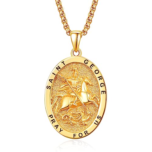 ADMETUS Gold Heiliger Georg Anhänger Kette 925 Sterling Silber St. Georg und Drache Medaille Gold Schutz Schmuck Religiöse Geschenk für Herren von ADMETUS