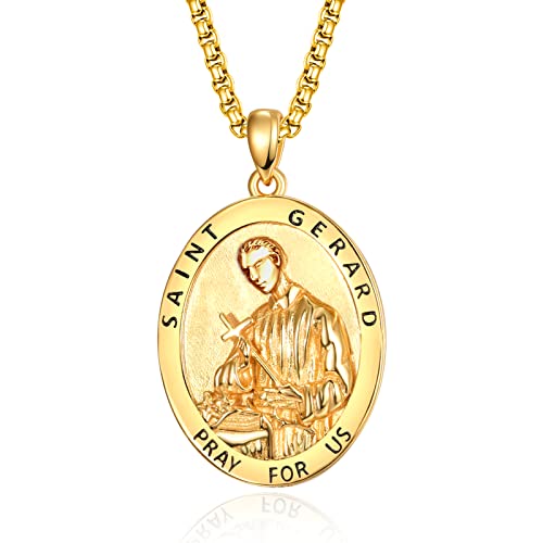 ADMETUS Gold Heiliger Gerhard Anhänger Halskette 925 Sterling Silber HL. Gerhard Medaille Schutz Schmuck Religiöse Geschenk für Schwangerschaft von ADMETUS