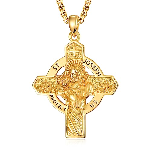 Gold Heiliger Joseph Kette Anhänger Sterling Silber Gold St Joseph Kette Herren St Joseph Halskette Kreuz Amulett Schmuck Religiöser Geschenke von ADMETUS