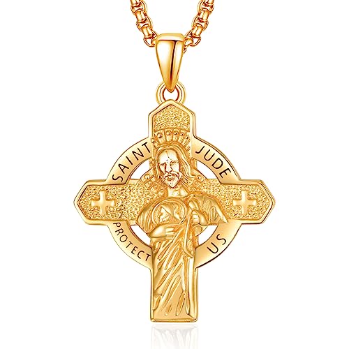 ADMETUS Gold Heiliger Judas Anhänger 925 Sterling Silber Heiliger Judas Thaddäus Kette Gold St. Jude Medaille Anhänger Halskette Schmuck Religiöse Geschenk für Herren von ADMETUS