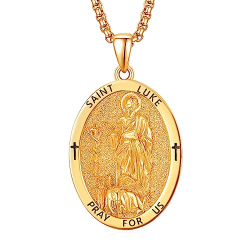 Gold Heiliger Lukas Anhänger Sterling Silber Heiliger Lukas Medaille Herren Gold St. Lukas Halskette Kette Schutz Schmuck Religiöse Geschenke von ADMETUS