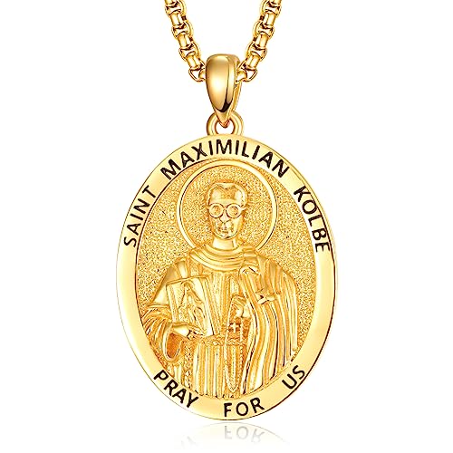ADMETUS Gold Heiliger Maximilian Kolbe Kette Sterling Silber St. Maximilian Kolbe Anhänger Medaille Gold Religiöse Geschenk für Herren von ADMETUS