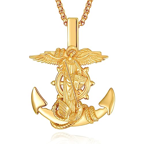 ADMETUS Gold Heiliger Michael Anker Kette 925 Sterling Silber Anker Kettenanhänger Halskette Männer Gold Erzengel Michael Halskette Anhänge Anchor Schmuck für Herren von ADMETUS