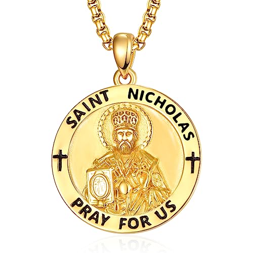 ADMETUS Gold Heiliger Nikolaus Anhänger 925 Sterling Silber St. Nikolaus Kette Gold St Nikolaus Anhänger Medaille Religiöse Geschenk für Herren von ADMETUS