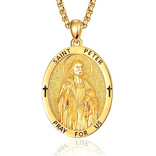 ADMETUS Gold Heiliger Petrus Kette 925 Sterling Silber Heiliger Peter Medaille von Heiliger Peter Gold Heiliger Petrus Anhänger Medaille für Herren von ADMETUS