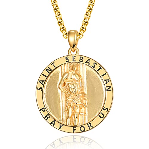 ADMETUS Gold Heiliger Sebastian Anhänger 925 Sterling Silber Heiliger Sebastianus Medaille Halskette Schutz Schmuck Religiöse Geschenk für Herren von ADMETUS