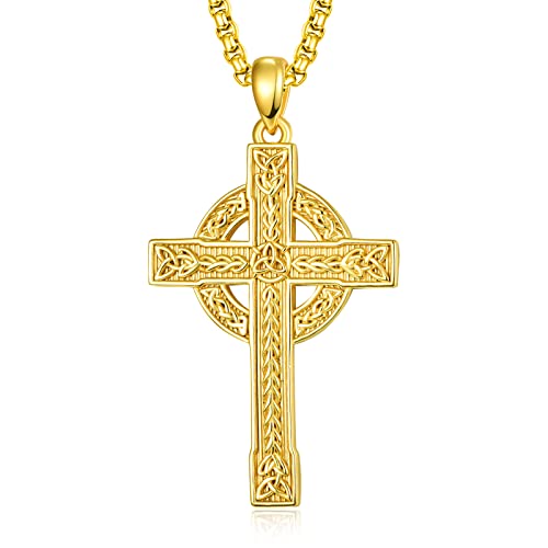 ADMETUS Gold Keltischer Knoten Kette Sterling Silber Irland Keltisches Kreuz Anhänger Glück Irischer Keltisches Schmuck Geschenke für Herren von ADMETUS