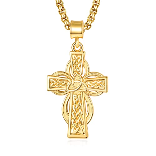 ADMETUS Gold Keltisches Kreuz Anhänger 925 Sterling Silber Keltischer Knoten Kette Irland Kreuz Schmuck Religiöser Geschenke für Herren von ADMETUS