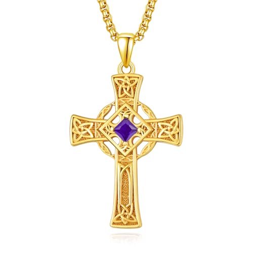 ADMETUS Gold Keltisches Kreuz Anhänger Silber 925 Februar Geburtsstein Kette Gold Keltischer Knoten Halskette mit Geburtsstein Kreuz Schmuck Geschenke für Herren ADMETUS Gold Keltisches Kreuz Anhänger Silber 925 Februar Geburtsstein Kette Gold Keltischer Knoten Halskette mit Geburtsstein Kreuz Schmuck Geschenke für Herren von ADMETUS