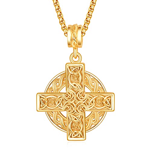 ADMETUS Gold Keltisches Kreuz Halskette Sterling Silber Keltischer Knoten Anhänger Herren Kreuz Anhänger Glück Irischer Schmuck Keltischer Knoten Geschenke für Herren von ADMETUS