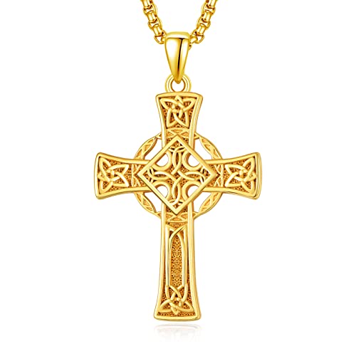 ADMETUS Gold Keltisches Kreuz Kette Sterling Silber Keltischer Knoten Anhänger Irland Kreuz Halskette Schmuck Keltisches Kreuz Geschenke für Herren von ADMETUS