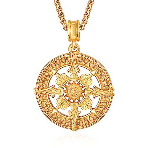 ADMETUS Gold Kompass Halskette Sterling Silber Kompass des Lebens Reise Anhänger Inspiration Graduation Geschenk Gold Kompass Schmuck Geschenke für Herren Jungen von ADMETUS